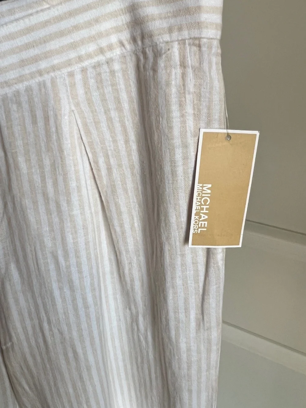 Michael Kors Cream and White Striped Wide Leg Pants